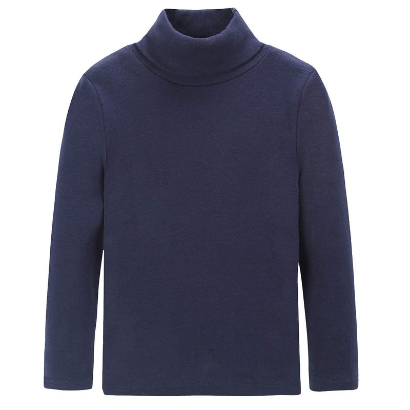 CUNYI Boys Girls Turtleneck Long Sleeve Soft Cotton T-Shirts Solid Color Warm Tops, SA12578, Navy Blue, 150 - Image 1